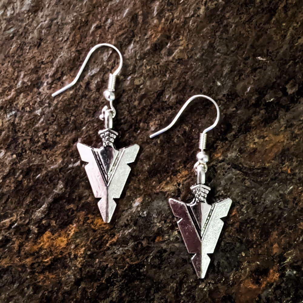 925 Sterling Silver Arrowhead Earrings - Picture 2 of 3